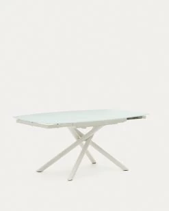 Vashti Extendable Round Table In Glass And MDF With Steel Legs In White 130(190) X 100 Cm | Kave Home 20 Vashti Extendable Round Table In Glass And MDF With Steel Legs In White 130(190) X 100 Cm | Kave Home -Quality Furniture Store 1416T03002KK05 1V04