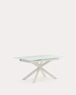 Vashti Extendable Round Table In Glass And MDF With Steel Legs In White 160 (210) X 90 Cm | Kave Home -Quality Furniture Store 1416T03003KK05 1V03