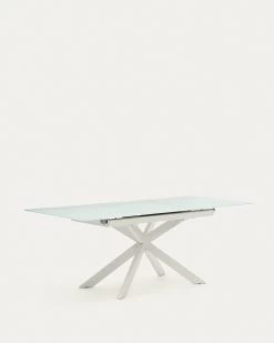 Vashti Extendable Round Table In Glass And MDF With Steel Legs In White 160 (210) X 90 Cm | Kave Home -Quality Furniture Store 1416T03003KK05 1V04