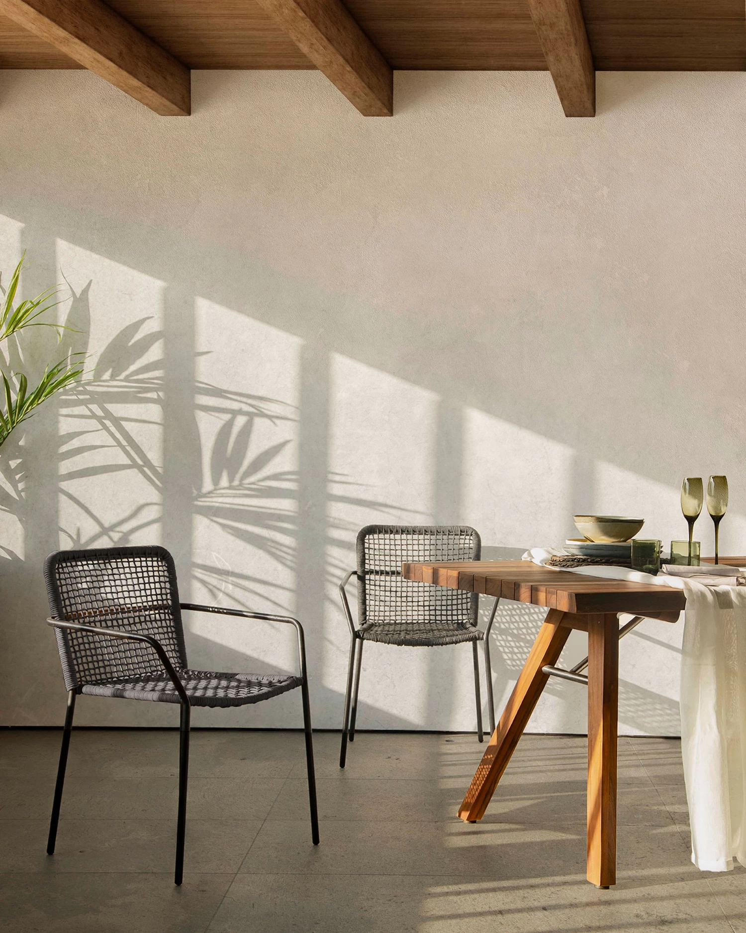 Ellen Stackable Chair In Black Cord With Galvanised Steel | Kave Home 4 Ellen Stackable Chair In Black Cord With Galvanised Steel | Kave Home - Image 2