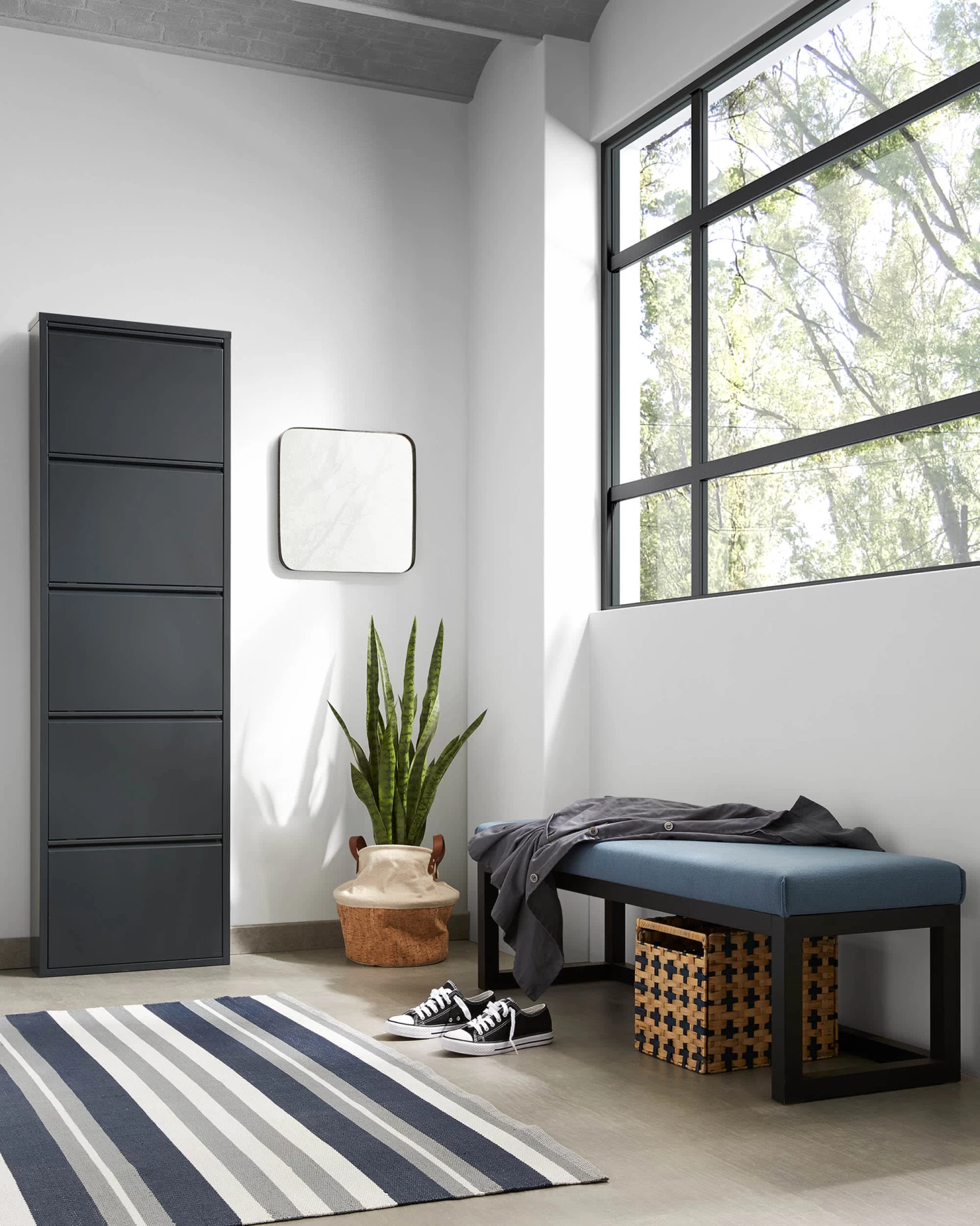 Ode Shoe Rack With 5 Doors In Black, 50 X 168.5 Cm 4 Ode Shoe Rack With 5 Doors In Black, 50 X 168.5 Cm - Image 2