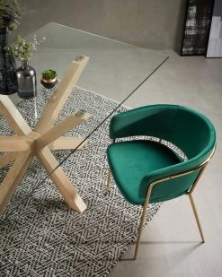 Runnie Green Velvet Chair With Steel Legs And Gold Finish | Kave Home 15 Runnie Green Velvet Chair With Steel Legs And Gold Finish | Kave Home -Quality Furniture Store A000000824 5 2