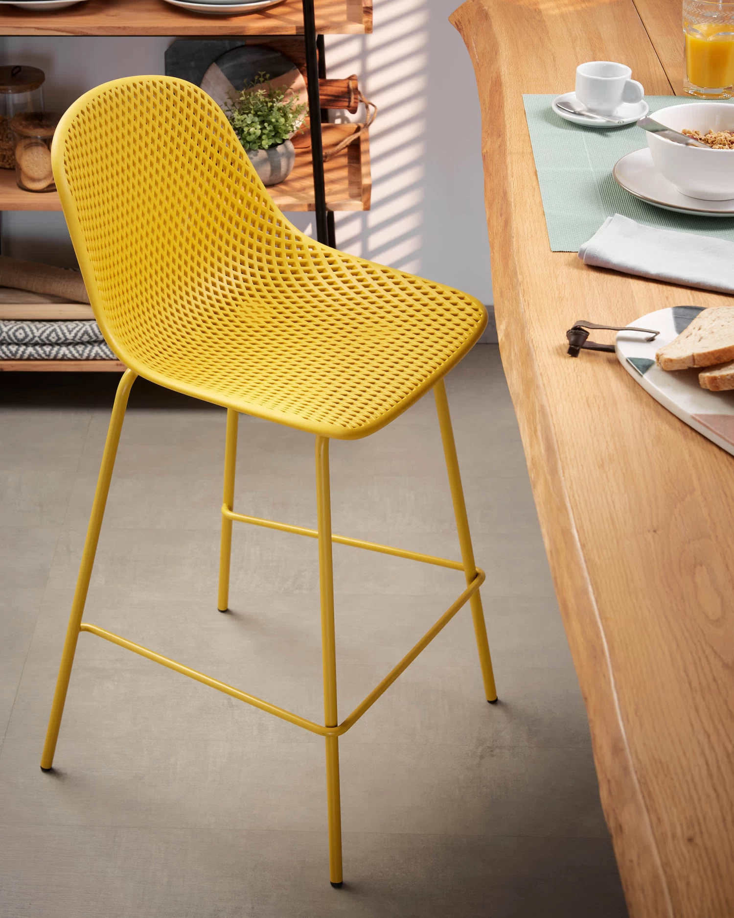 Quinby Outdoor Stool In Yellow Height 75 Cm | Kave Home 6 Quinby Outdoor Stool In Yellow Height 75 Cm | Kave Home - Image 4