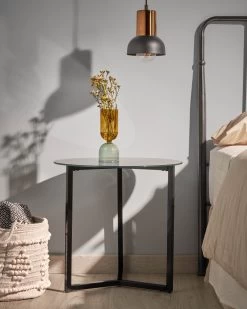 Black Raeam Side Table Made With Tempered Glass And Steel In Black Finish Ã 50 Cm | Kave Home -Quality Furniture Store A000000996 3