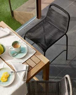 Lambton Stackable Stool In Black Rope And Black Finish Steel 74 Cm | Kave Home -Quality Furniture Store A000001090 5