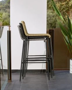 Lambton Stackable Stool In Brown Rope And Black Finish Steel 74 Cm | Kave Home 15 Lambton Stackable Stool In Brown Rope And Black Finish Steel 74 Cm | Kave Home -Quality Furniture Store A000001090 6 1