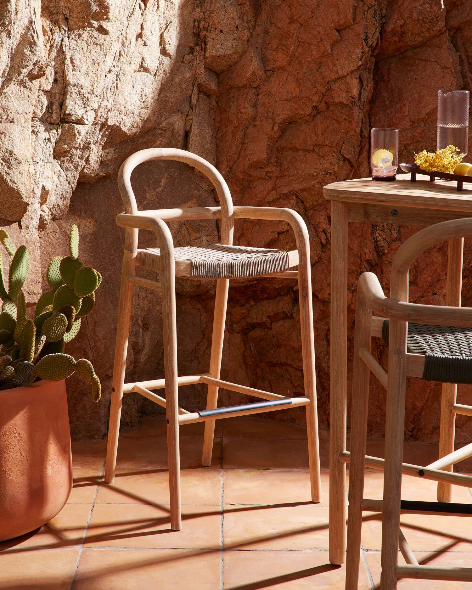 Sheryl Stool Made From Solid Eucalyptus And Beige Cord 79 Cm FSC 100% | Kave Home 4 Sheryl Stool Made From Solid Eucalyptus And Beige Cord 79 Cm FSC 100% | Kave Home - Image 2