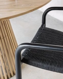 Nina Stackable Chair In Solid Acacia Wood With Black Finish And Black Rope Seat | Kave Home -Quality Furniture Store A000001440 3