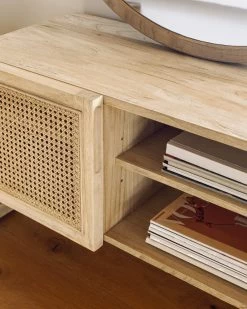 Rexit 3 Door Solid And Veneer White Cedarwood With Rattan 180 X 50 Cm | Kave Home -Quality Furniture Store A000001453 6