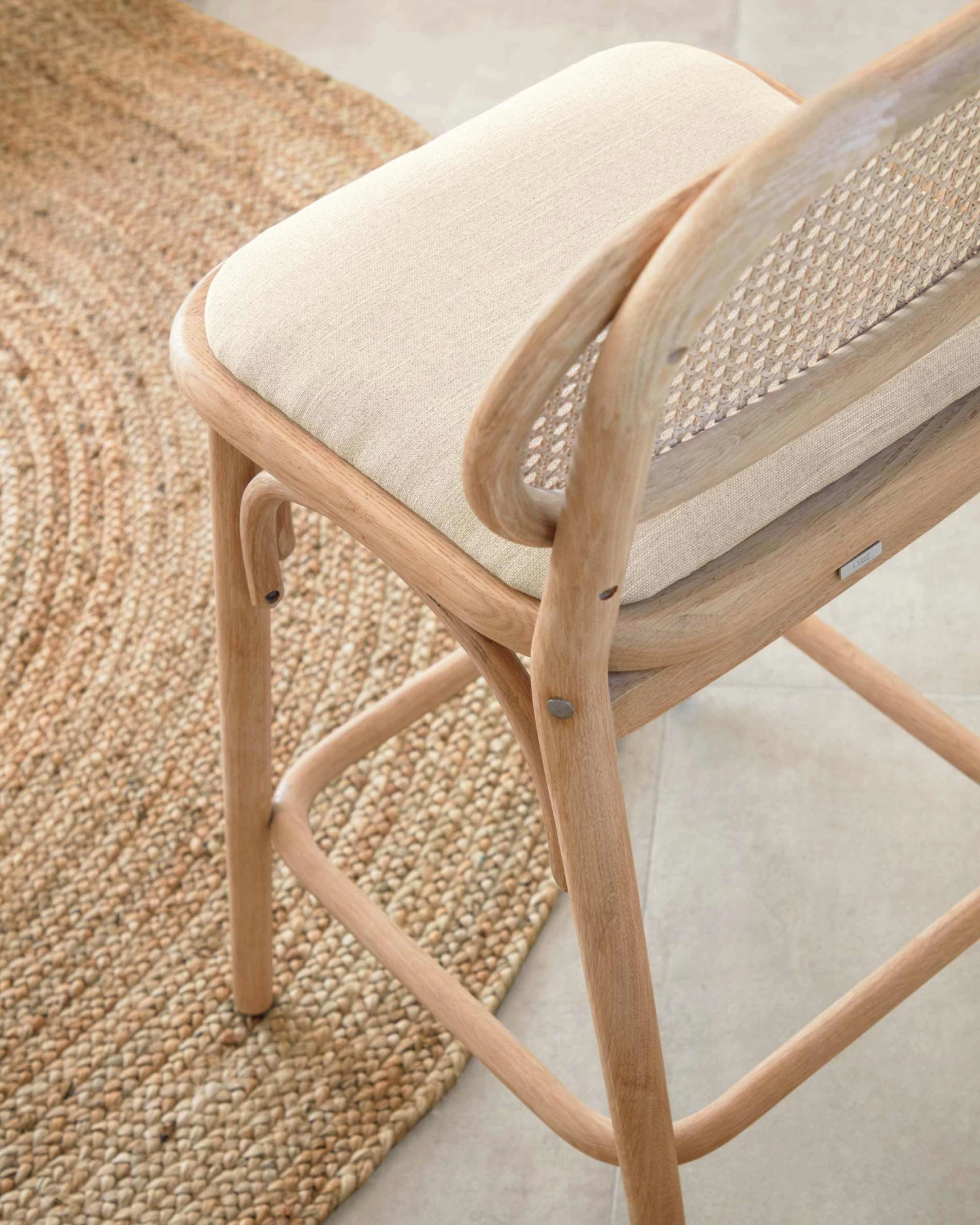 Doriane 65 Cm Height Solid Oak Stool With Natural Finish And Upholstered Seat | Kave Home 6 Doriane 65 Cm Height Solid Oak Stool With Natural Finish And Upholstered Seat | Kave Home - Image 4