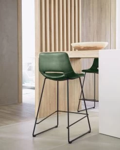Green Synthetic Leather Zahara Barstool Height 65 Cm | Kave Home -Quality Furniture Store A000001552 5 1