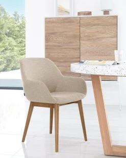 Konna Chair In Beige With Solid Ash Wood Legs In A Dark Finish | Kave Home -Quality Furniture Store A000001579 3