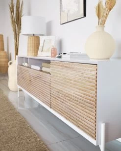 Marielle TV Stand Made From Ash Wood With White Lacquer 187 X 63 Cm. | Kave Home -Quality Furniture Store A000001583 1