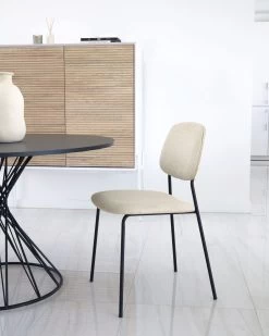 Benilda Stackable Beige Chair With Oak Veneer And Steel With Black Finish | Kave Home 15 Benilda Stackable Beige Chair With Oak Veneer And Steel With Black Finish | Kave Home -Quality Furniture Store A000001594 1