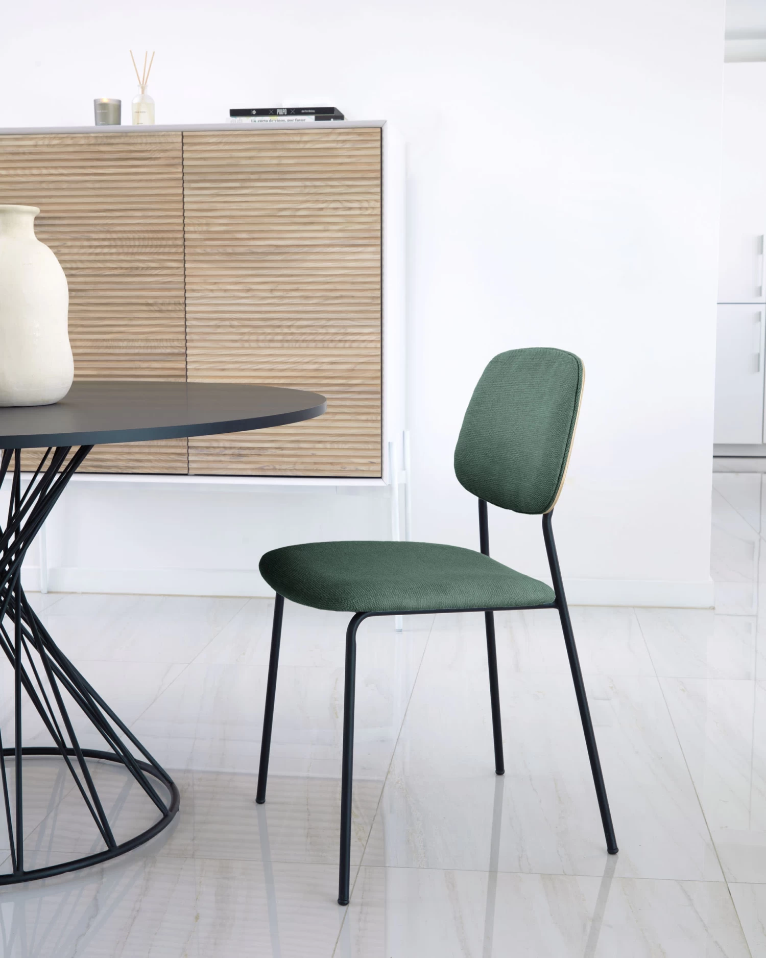 Benilda Dark Green Stackable Chair With Oak Veneer And Steel With Black Finish 6 Benilda Dark Green Stackable Chair With Oak Veneer And Steel With Black Finish - Image 4