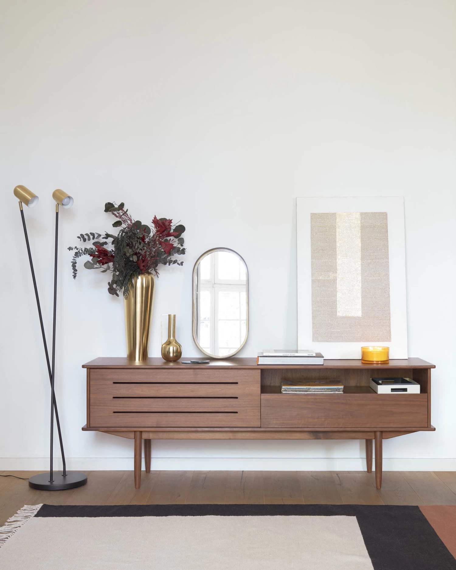 Carolin Walnut Wood Veneer Single Door & Drawer TV Stand, 180 X 63.5 Cm 4 Carolin Walnut Wood Veneer Single Door & Drawer TV Stand, 180 X 63.5 Cm - Image 2