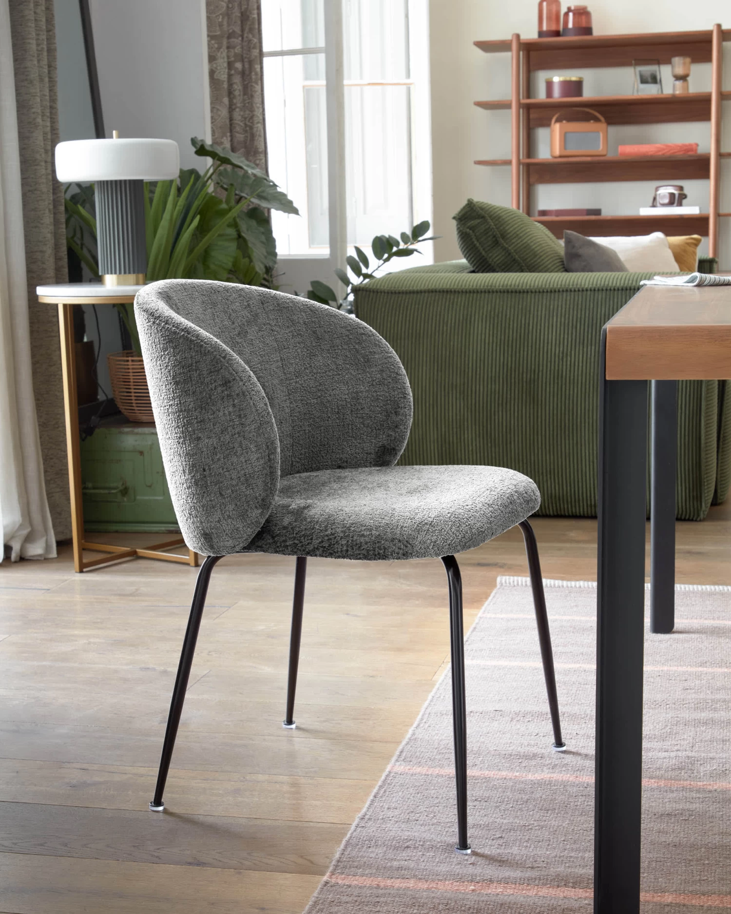 Minna Chenille Chair In Grey With Steel Legs In A Black Finish | Kave Home 4 Minna Chenille Chair In Grey With Steel Legs In A Black Finish | Kave Home - Image 2