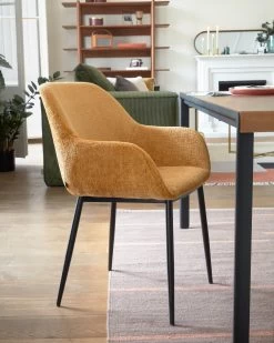 Konna Chair In Mustard Chenille With Steel Legs And Painted Black Finish | Kave Home -Quality Furniture Store A000001624 9
