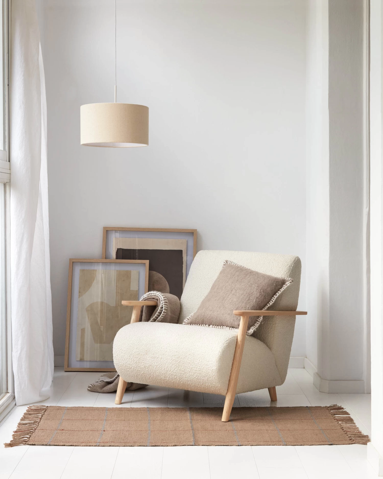 Meghan Green Fleece Armchairs With Solid Ash Wood Legs In A Natural Finish | Kave Home 4 Meghan Green Fleece Armchairs With Solid Ash Wood Legs In A Natural Finish | Kave Home - Image 2