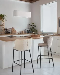 Ciselia Stool With White Fleece And Black Metal Height 75 Cm | Kave Home -Quality Furniture Store A000001652 0