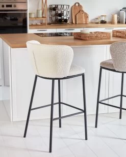 Ciselia Stool With White Fleece And Black Metal Height 75 Cm | Kave Home -Quality Furniture Store A000001652 3