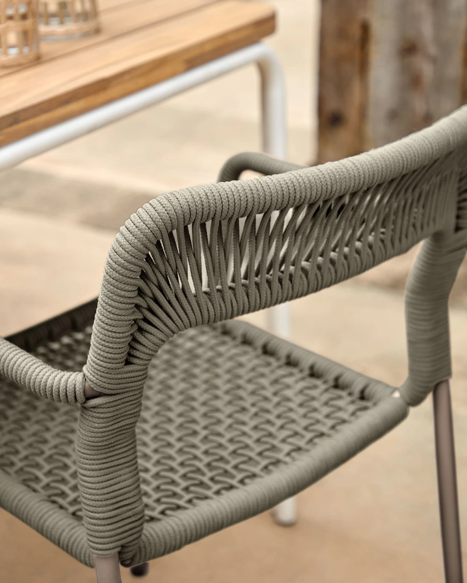 Cailin Stackable Chair In Green Cord With Galvanised Steel Legs Painted Dark Green | Kave Home 6 Cailin Stackable Chair In Green Cord With Galvanised Steel Legs Painted Dark Green | Kave Home - Image 4