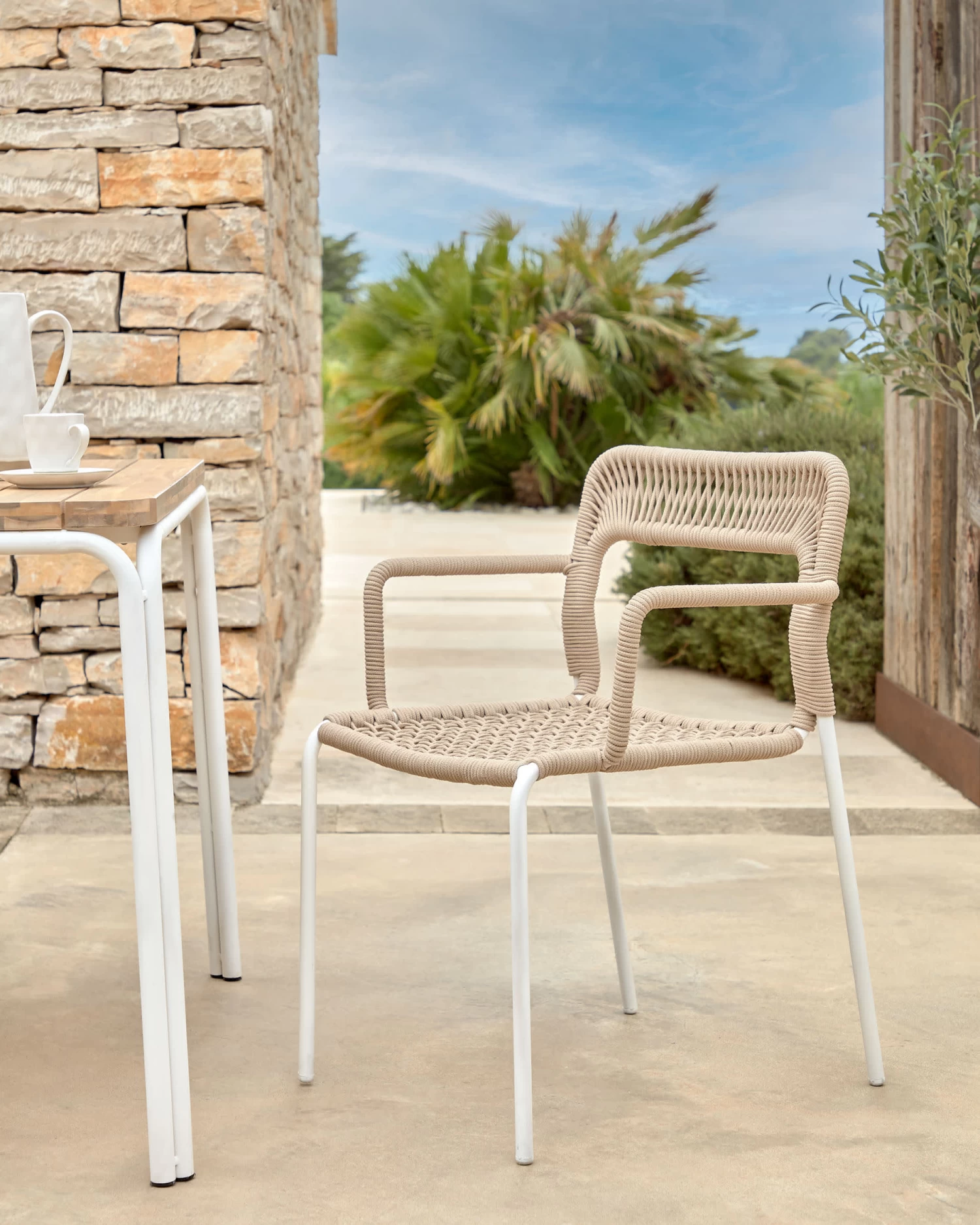 Cailin Stackable Chair In Beige Cord With Galvanised Steel Legs Painted White | Kave Home 4 Cailin Stackable Chair In Beige Cord With Galvanised Steel Legs Painted White | Kave Home - Image 2