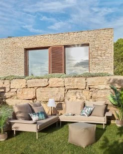 Zaltana Outdoor Corner Sofa And Table Set In Matte Brown Aluminium 164 Cm | Kave Home -Quality Furniture Store A000001792 0