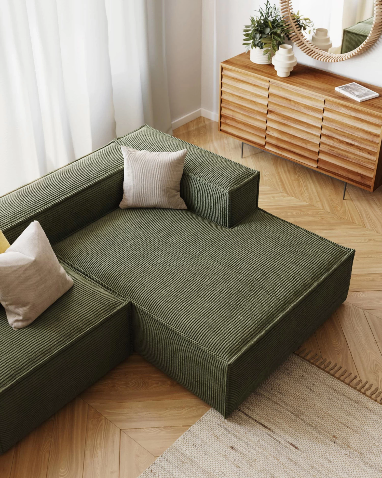 Blok 2 Seater Sofa With Right Side Chaise Longue In Green Wide Seam Corduroy 240 Cm | Kave Home 6 Blok 2 Seater Sofa With Right Side Chaise Longue In Green Wide Seam Corduroy 240 Cm | Kave Home - Image 4