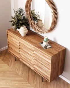 Delsie Solid Acacia Wood 3 Door Sideboard With Black Finish Steel 147 X 81 Cm | Kave Home -Quality Furniture Store A000001833 7