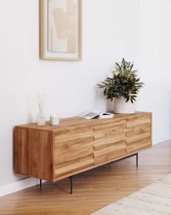 Delsie Solid Acacia Wood 3 Door TV Stand With Black Finish Steel 147 X 50 Cm | Kave Home -Quality Furniture Store A000001834 1