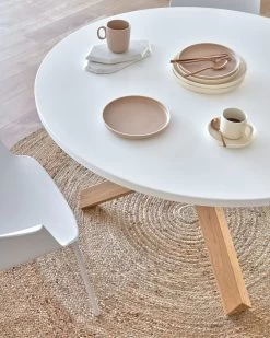 Lotus Table In White With Solid Oak Legs Ã 120 Cm | Kave Home -Quality Furniture Store A000001855 2