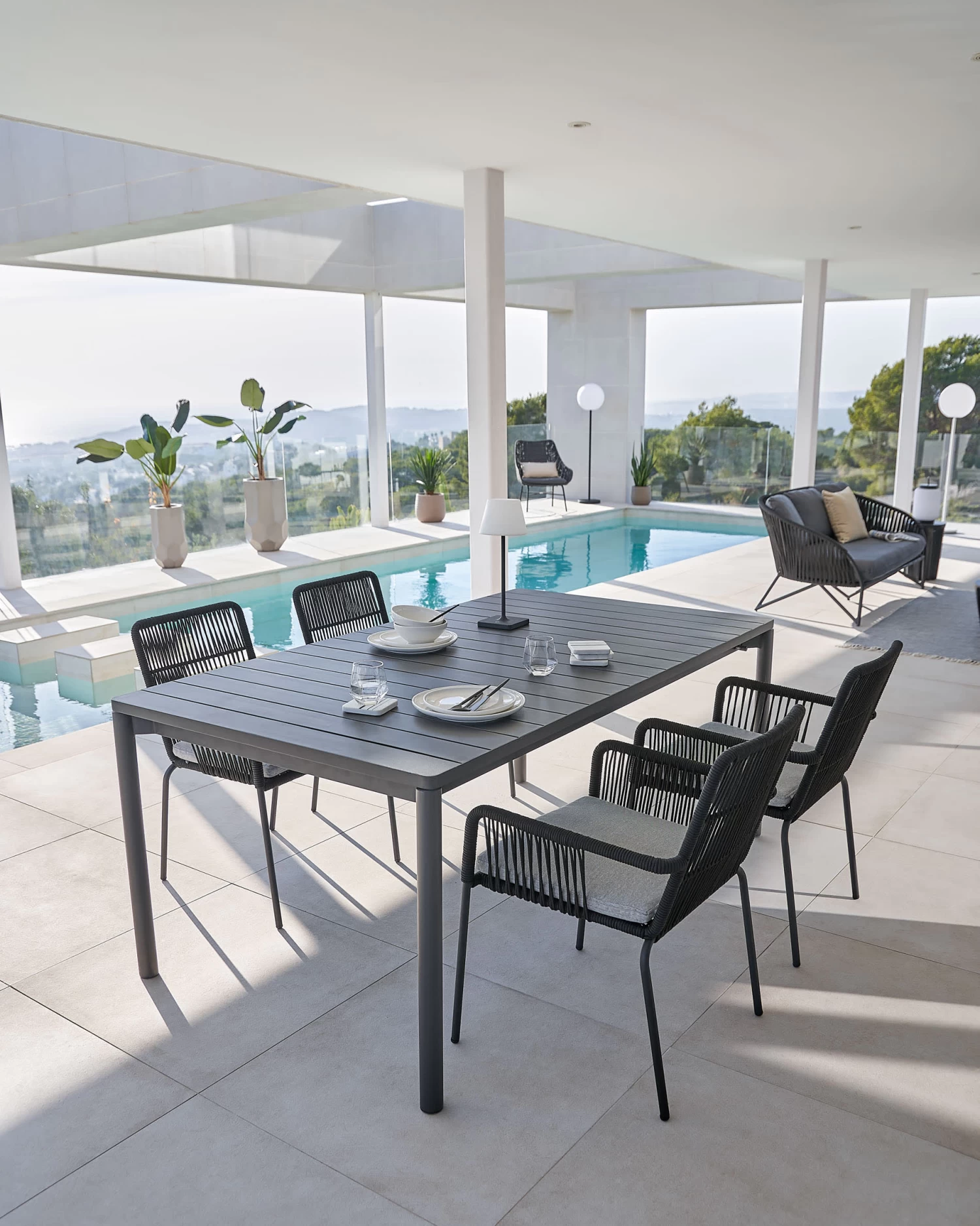 Samanta Stackable Chair Made From Black Cord And Galvanised Steel Legs. | Kave Home 9 Samanta Stackable Chair Made From Black Cord And Galvanised Steel Legs. | Kave Home - Image 7