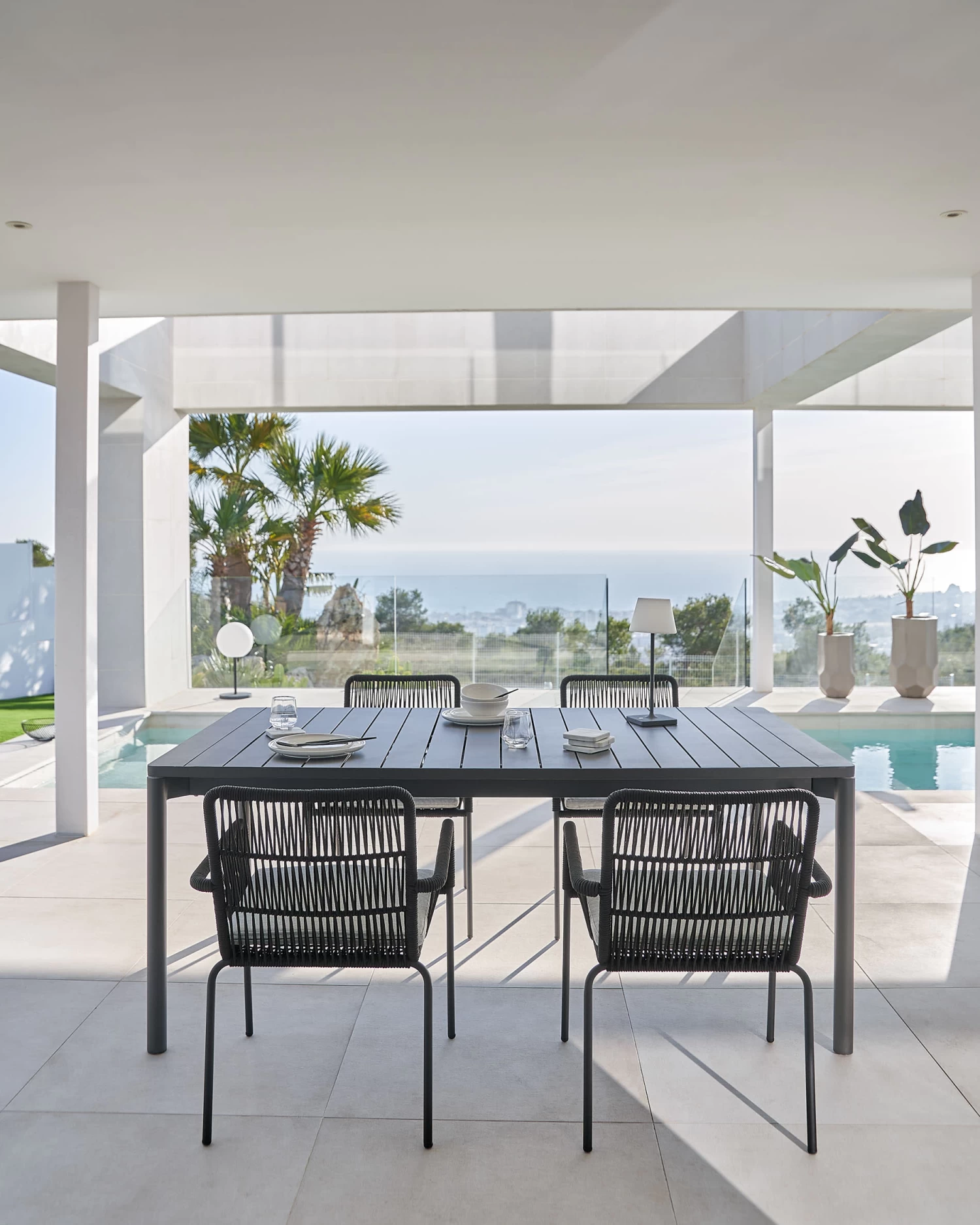 Samanta Stackable Chair Made From Black Cord And Galvanised Steel Legs. | Kave Home 6 Samanta Stackable Chair Made From Black Cord And Galvanised Steel Legs. | Kave Home - Image 4