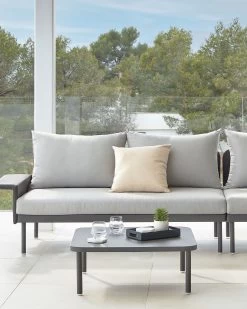 Zaltana Outdoor Corner Sofa And Table Set In Matt Dark Grey Aluminium 164 Cm | Kave Home -Quality Furniture Store A000001865 6