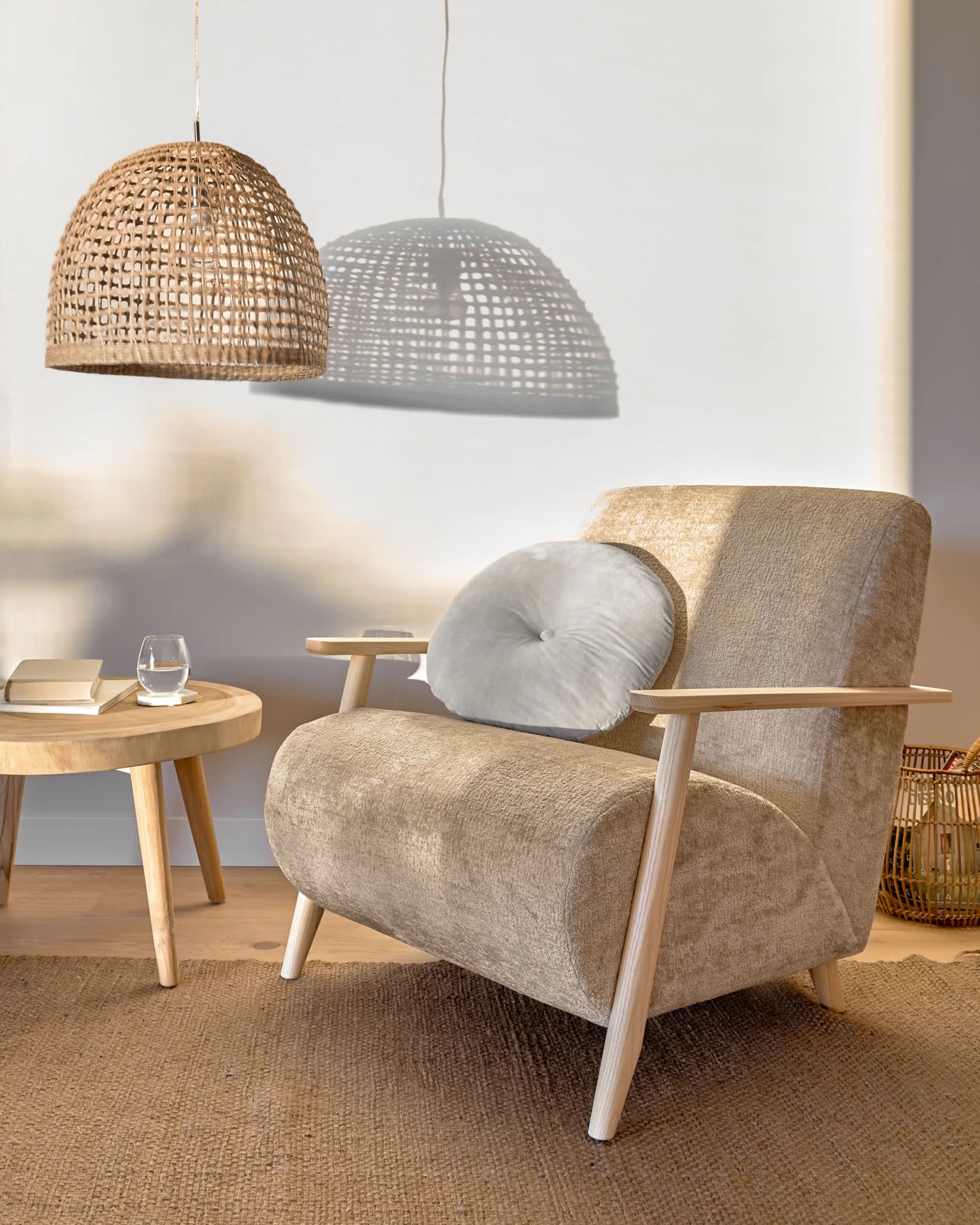 Meghan Armchair In Beige Chenille And Wood With Natural Finish | Kave Home 4 Meghan Armchair In Beige Chenille And Wood With Natural Finish | Kave Home - Image 2