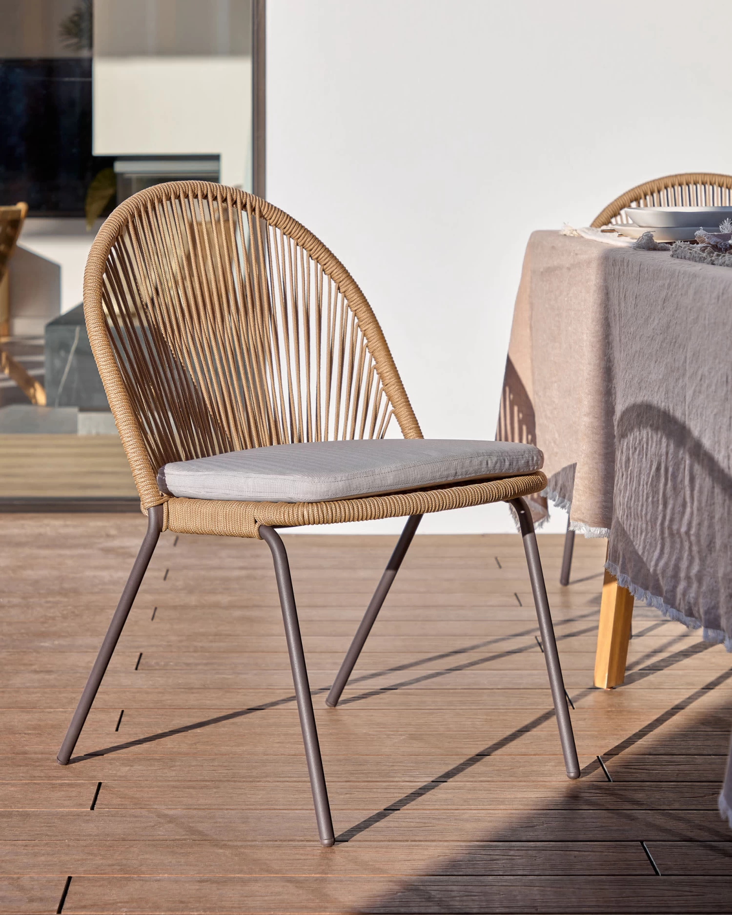 Shann Stackable Chair In Beige Cord And Galvanised Steel Legs | Kave Home 4 Shann Stackable Chair In Beige Cord And Galvanised Steel Legs | Kave Home - Image 2
