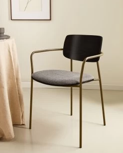 Maureen Stackable Chair With Ash Veneer In Dark Finish And Metal In Brass Finish 12 Maureen Stackable Chair With Ash Veneer In Dark Finish And Metal In Brass Finish -Quality Furniture Store A000001935 10