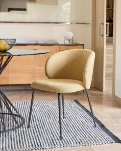 Minna Mustard Chair With Steel Legs With Black Finish | Kave Home -Quality Furniture Store A000001946 1