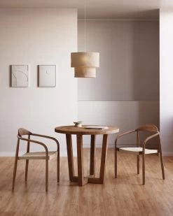 Nina Stackable Chair In Solid Acacia Wood With Walnut Finish And Beige Rope Seat FSC 100% | Kave Home -Quality Furniture Store A000001948 0