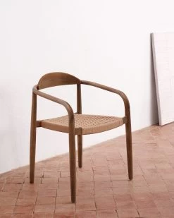 Nina Stackable Chair In Solid Acacia Wood With Walnut Finish And Beige Rope Seat FSC 100% | Kave Home -Quality Furniture Store A000002007 13