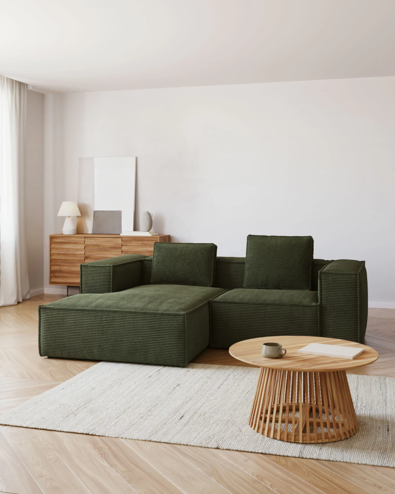 Blok 2 Seater Sofa With Left Side Chaise Longue In Green Wide Seam Corduroy 240 Cm | Kave Home 4 Blok 2 Seater Sofa With Left Side Chaise Longue In Green Wide Seam Corduroy 240 Cm | Kave Home - Image 2