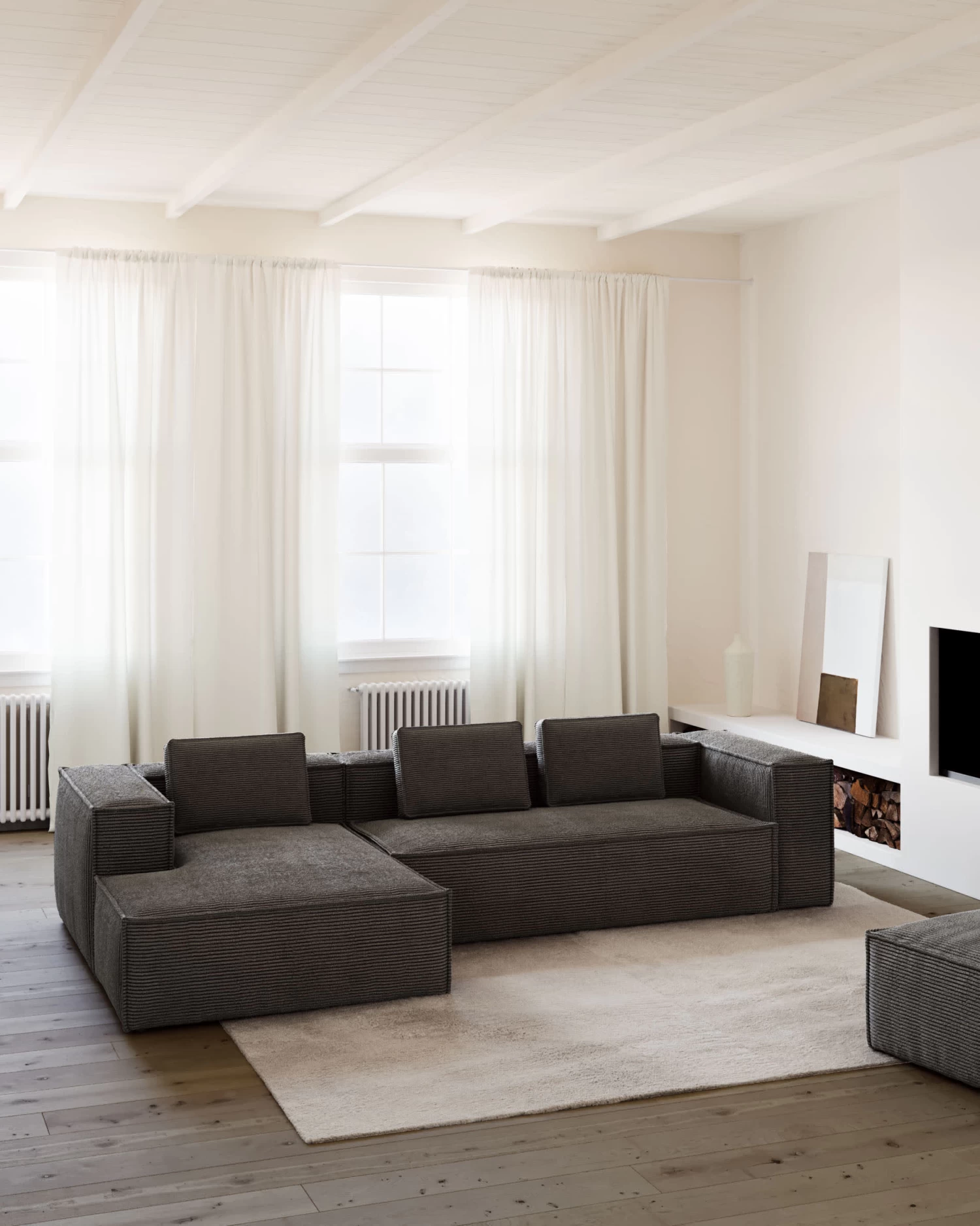 Blok 4 Seater Sofa With Left Side Chaise Longue In Grey Wide Seam Corduroy 330 Cm | Kave Home 4 Blok 4 Seater Sofa With Left Side Chaise Longue In Grey Wide Seam Corduroy 330 Cm | Kave Home - Image 2