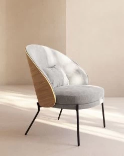 Eamy Light Grey Armchair In An Ash Wood Veneer With A Natural Finish And Black Metal | Kave Home -Quality Furniture Store A000002043 2