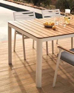 Bona Aluminium And Solid Teak Table 100% Outdoor Suitable With White Finish 160 X 90 Cm | Kave Home -Quality Furniture Store A000002066 3 1