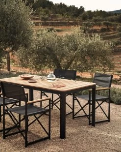Bona Aluminium And Solid Teak Table 100% Outdoor Suitable With Black Finish 200 X 100 Cm | Kave Home -Quality Furniture Store A000002067 2 1