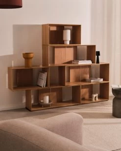 Litto Set Of 6 Modular Shelving Units In Oak Wood Veneer 168 X 114 Cm | Kave Home 15 Litto Set Of 6 Modular Shelving Units In Oak Wood Veneer 168 X 114 Cm | Kave Home -Quality Furniture Store A000002089 0