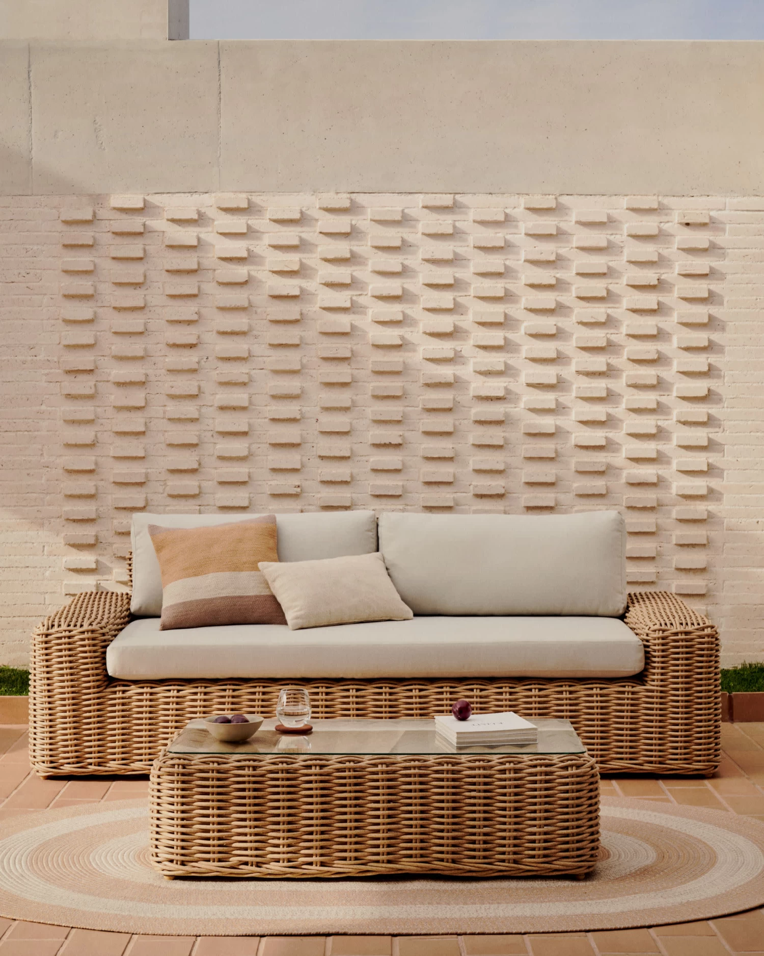 Portlligat 3 Seater Faux Rattan Outdoor Sofa In A Natural Finish | Kave Home 4 Portlligat 3 Seater Faux Rattan Outdoor Sofa In A Natural Finish | Kave Home - Image 2