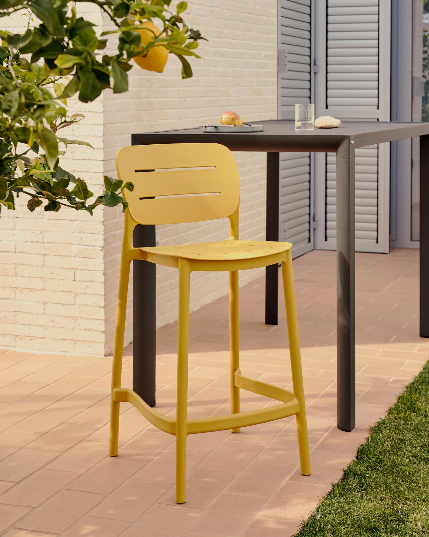 Morella Stackable Outdoor Stool In Mustard 65 Cm In Height | Kave Home 4 Morella Stackable Outdoor Stool In Mustard 65 Cm In Height | Kave Home - Image 2