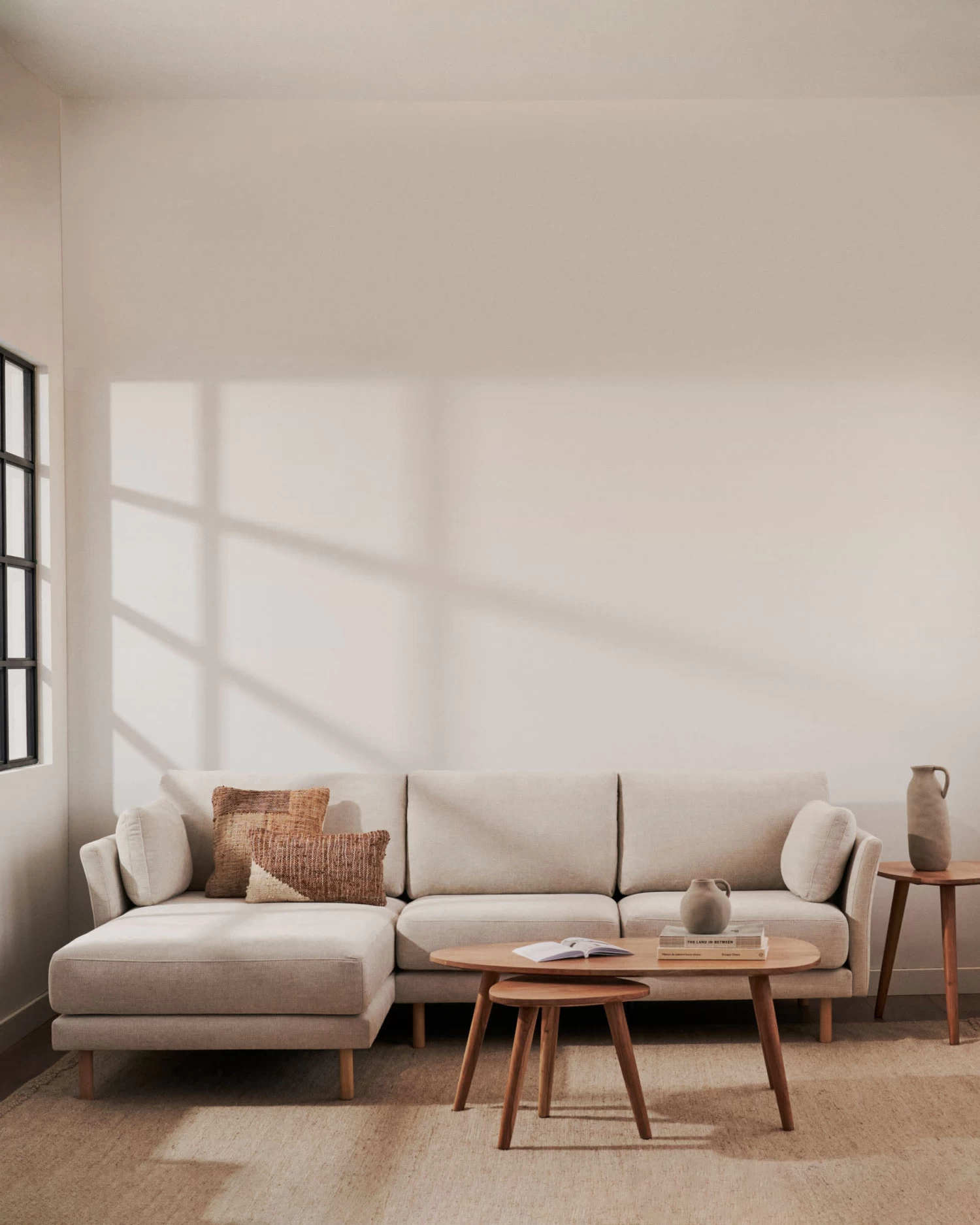 Gilma 3 Seater Sofa W/ Right/left-hand Chaise Longue In Chenille Pearl Natural Legs 260 Cm | Kave Home 4 Gilma 3 Seater Sofa W/ Right/left-hand Chaise Longue In Chenille Pearl Natural Legs 260 Cm | Kave Home - Image 2